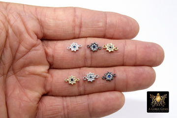 Starburst Connector Links, 2 Pcs CZ Pave Bead with Sapphire Blue CZ, Gold
